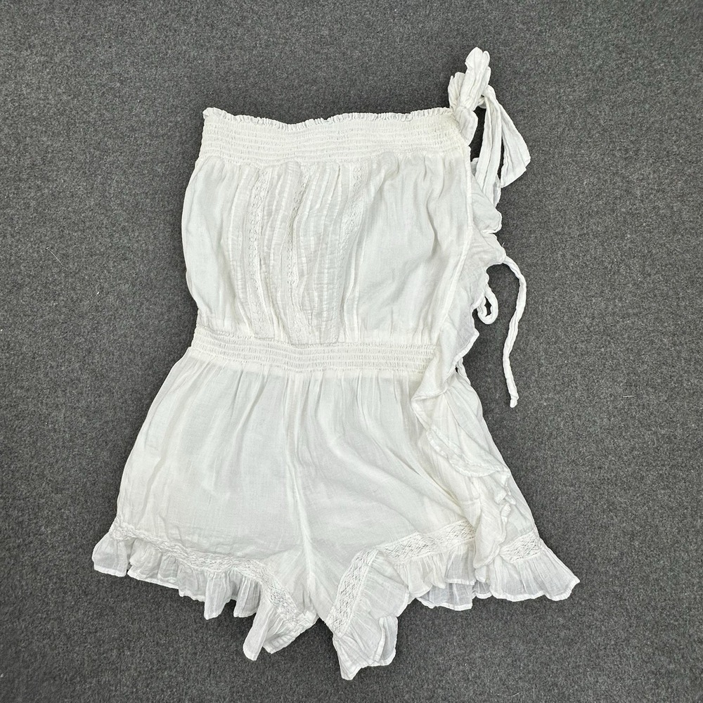 Free People Women Boho Romper White Lace Ruffle Festival Medium